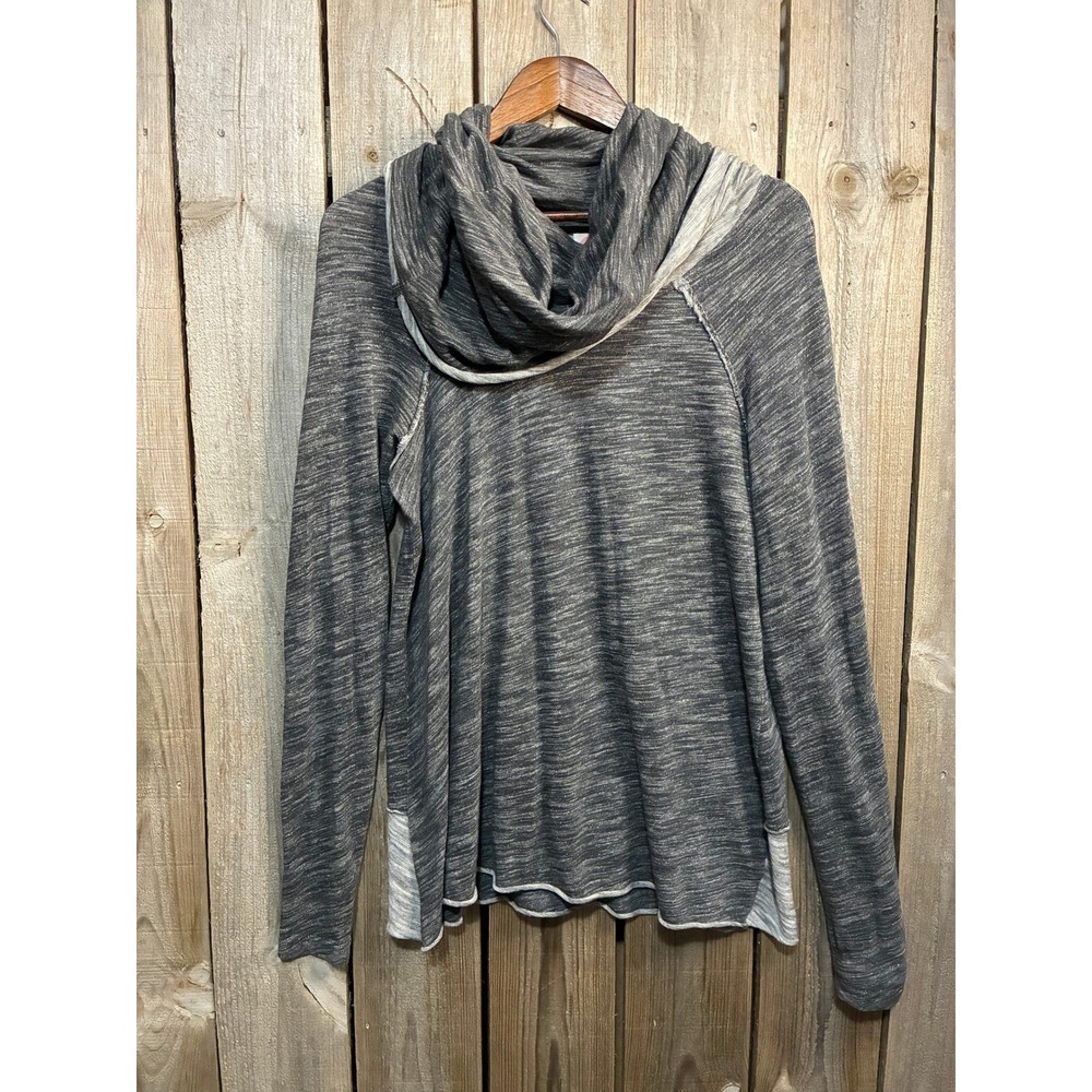 Free People Beach Space Dye Cowl Neck Tunic Top Gray Cotton Long Sleeve One Body